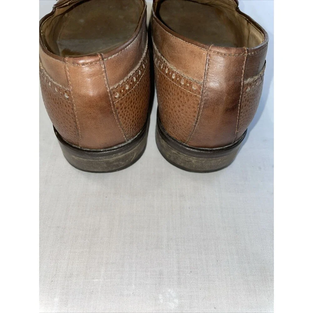 Johnston & Murphy Italy Dress Loafers Mens Sz 10 M Brown Leather Tassels Pebble